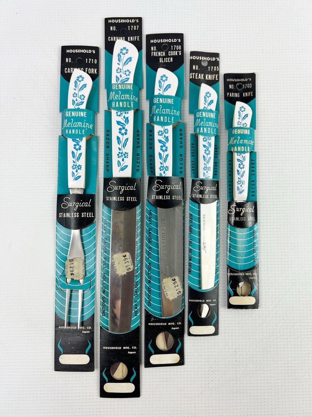 5 Vintage Households Cornflower Stainless Steel Knife Lot Japan Melamine Handle